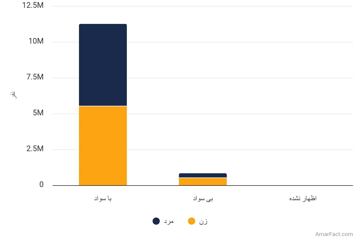 تصویر شاخص آمار آمار جمعیت 6 ساله و بیشتر استان تهران به تفکیک وضع سواد و جنسیت (سال 1395)