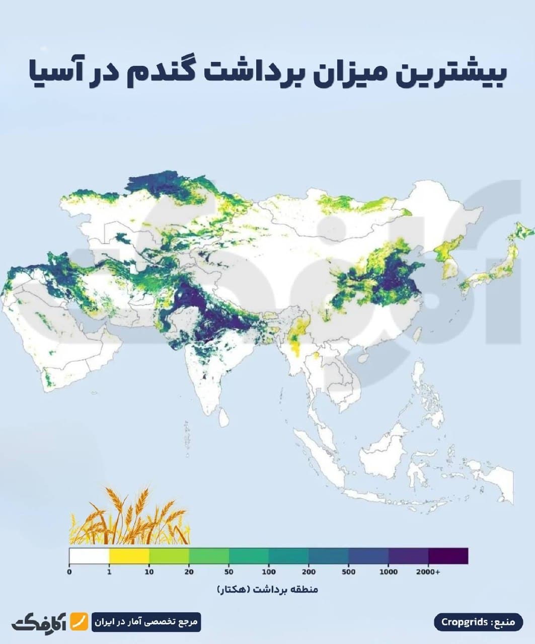 نقشه پراکندگی محصولات کشاورزی در قاره آسیا
