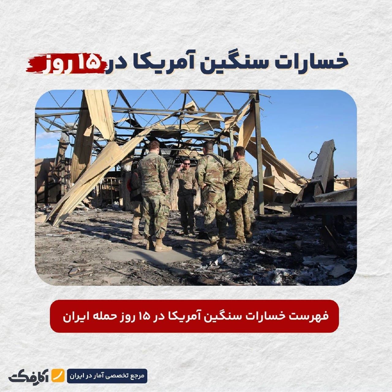 اینفوگرافیک جزئیات خسارتهای وارد شده به هواگردها، زیرساختها و سامانههای پدافندی ارتش آمریکا