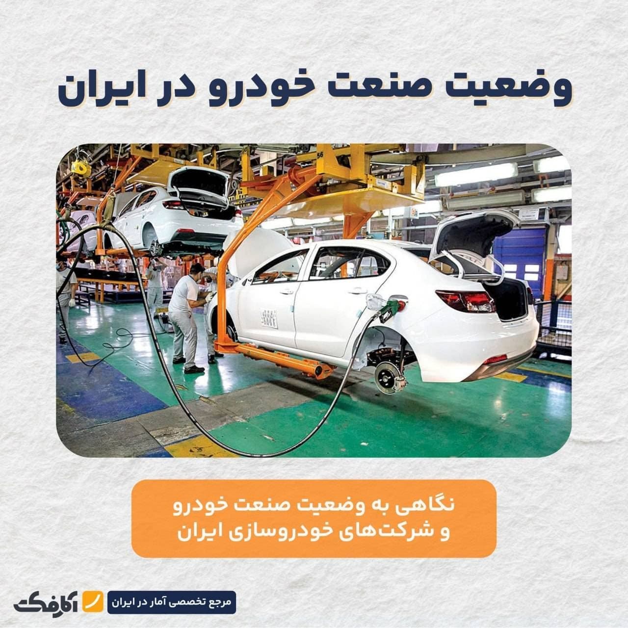خط مونتاژ و تولید خودروی سواری سفیدرنگ در کارخانه خودروسازی ایران