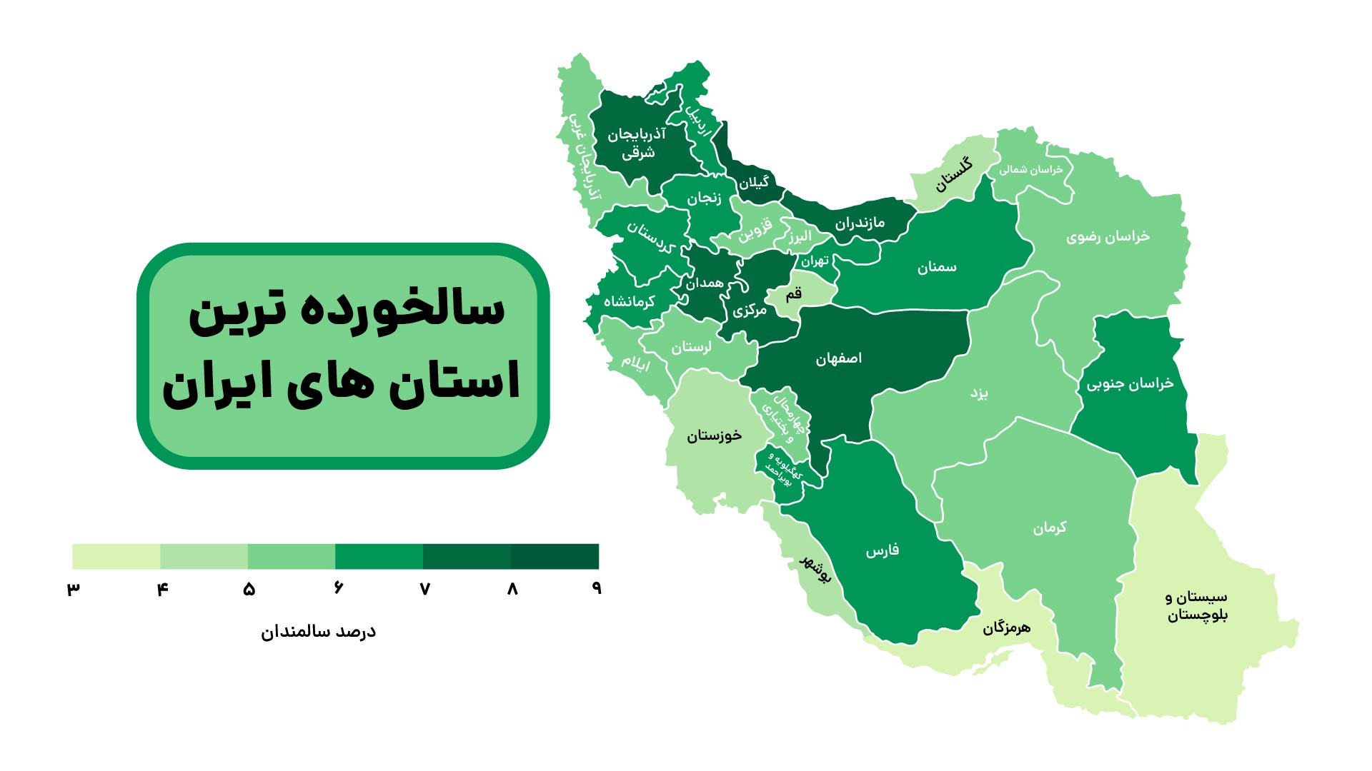 نرخ سالخوردگی استان‌های ایران