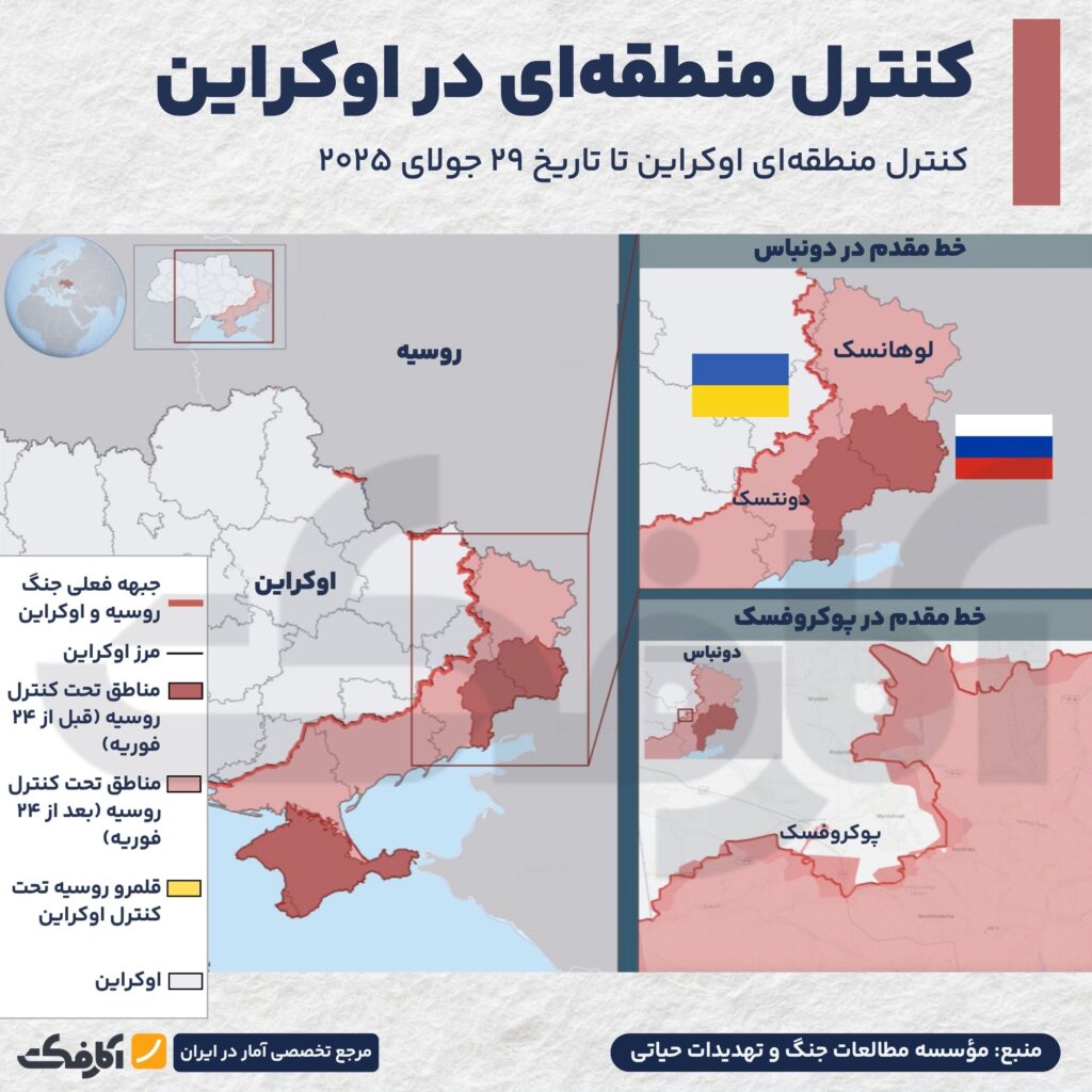 پیشروی روسیه در اوکراین - تصویر نقشه پیشروی روسیه در اوکراین در جولای ۲۰۲۵